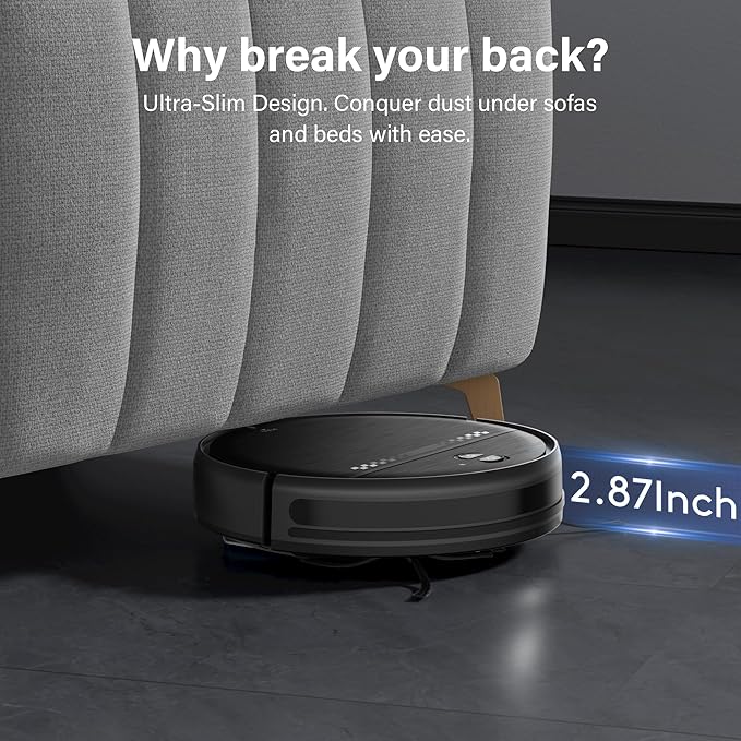 Robot Vacuum and Mop for Pet Hair, 2-in-1 Robot Vacuum Cleaner for Hard Floors&Carpets with 2.87'' Slim Design, Wi-Fi/App/Voice Control, 3D Obstacle Avoidance & Self-Charging