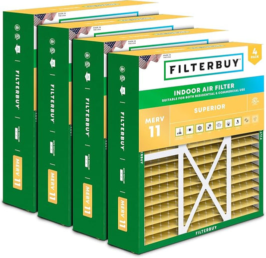 Filterbuy 16x20x5 Air Filter MERV 11 Superior Pet & Allergy Defense (4-Pack), Pleated HVAC AC Furnace Filters for Honeywell FC100A1003, Lennox X0592, and More (Actual Size: 15.75 x 19.75 x 4.38)