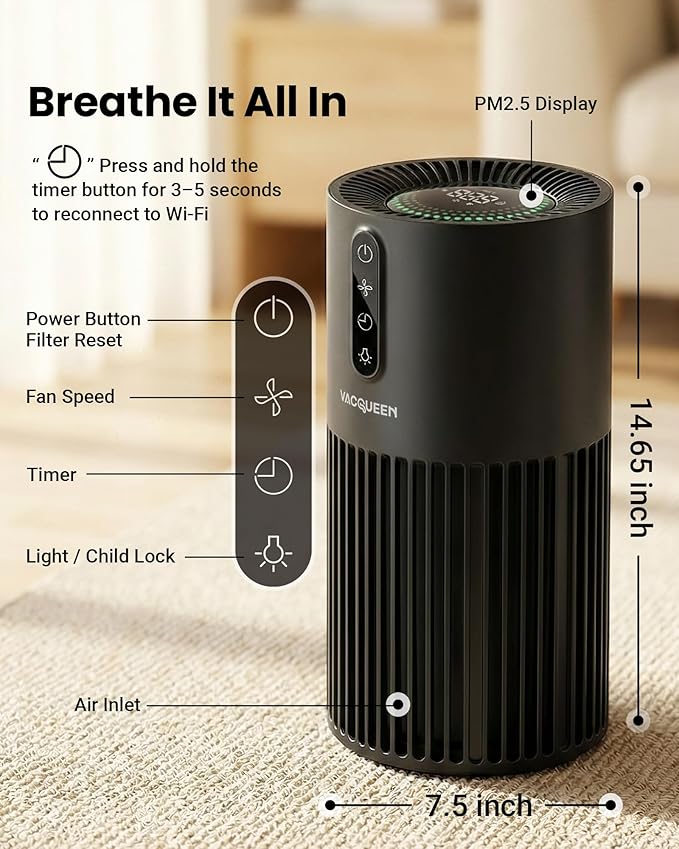 Smart Air Purifiers for Bedroom Home with Timer and Schedule, Cover 2200 Ft² and Quiet Sleep Mode, Washable Pre-Filter, WiFi HEPA Air Purifier For Remove Home Pets Odors, Smoke, Dust