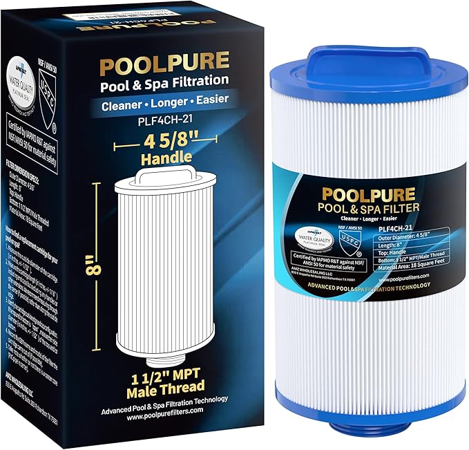 POOLPURE 4CH-21 Spa Filter Replaces PDM25P4, PTL18P4, PA13, PA17, Filbur FC-0121, 20245-238, PVT-25N, Baleen AK-9003, SD-00845, 18 sq.ft Screw in Male Fine(1 1/2" MPT) Thread Filter 1PACK