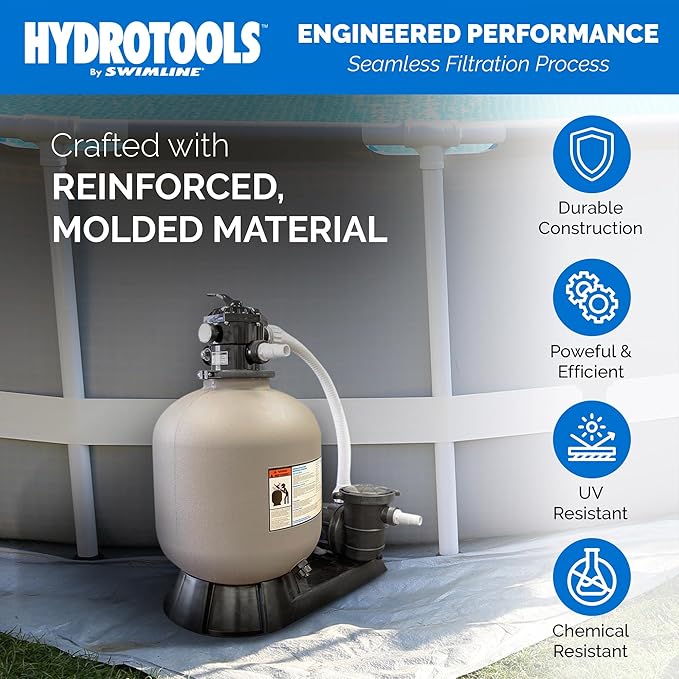 SWIMLINE HYDROTOOLS 24 Inch Sand Filter Combo Set With Stand & Multi Port Valve, 300 Pound Sand Capacity
