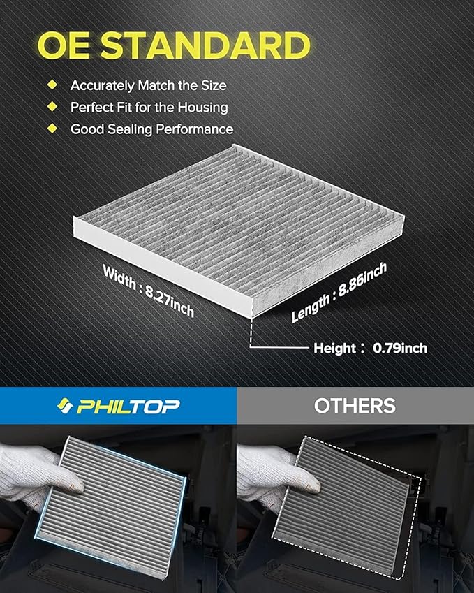 PHILTOP HEPA Cabin Air Filter w/Activated Carbon, Compatible with CF12237 Nissan Versa 2012-2019, Versa Note 2014-2018, NV200 2017-2021, Carbon Filter Up Dust Pollen Odor
