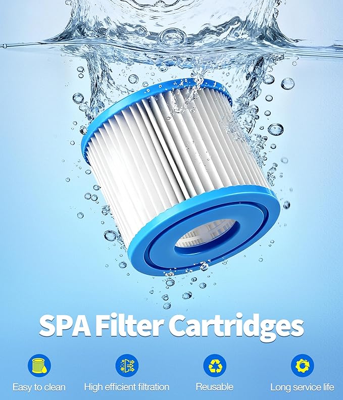 Type VI Hot Tub Filter Cartridges (12Pack) | Spa Filters Replacements for Hot Tub Compatible with Lay-Z-Spa & Coleman SaluSpa 90352E 58323 90427E | Reusable & Superior Filtration Performance