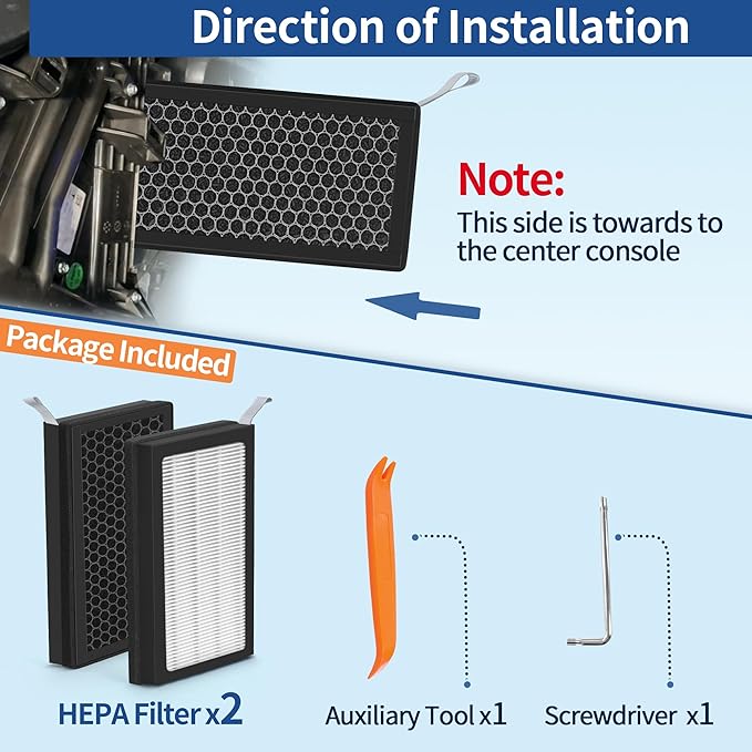 Model 3/Y Air Filter Compatible with Tesla Model 3 Model Y Accessories 2016 to 2023 Version, Premium HEPA and Activated Carbon 2-IN-1 Cabin Air Filters, 1 Set of Model 3 Filter Kit with Removal Tools