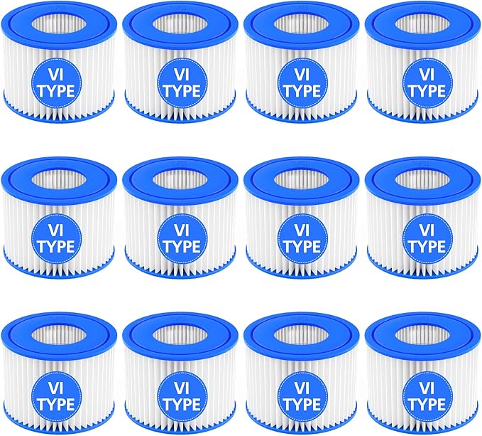 12 Pack Type VI Hot Tub Filter Cartridge Compatible with Lay-Z-Spa, Coleman SaluSpa 90352E 58323 90427E