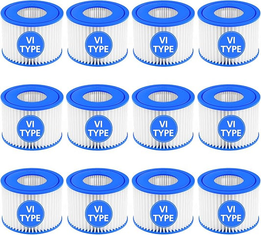 12 Pack Type VI Hot Tub Filter Cartridge Compatible with Lay-Z-Spa, Coleman SaluSpa 90352E 58323 90427E