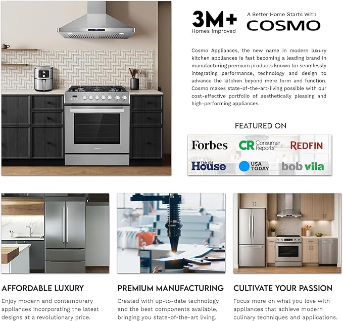 COSMO COS-5MU30-BK 30 in. Delta Collection Ducted Under Cabinet Range Hood, Button Controls, Reusable Filters, LED Lights in Matte Black