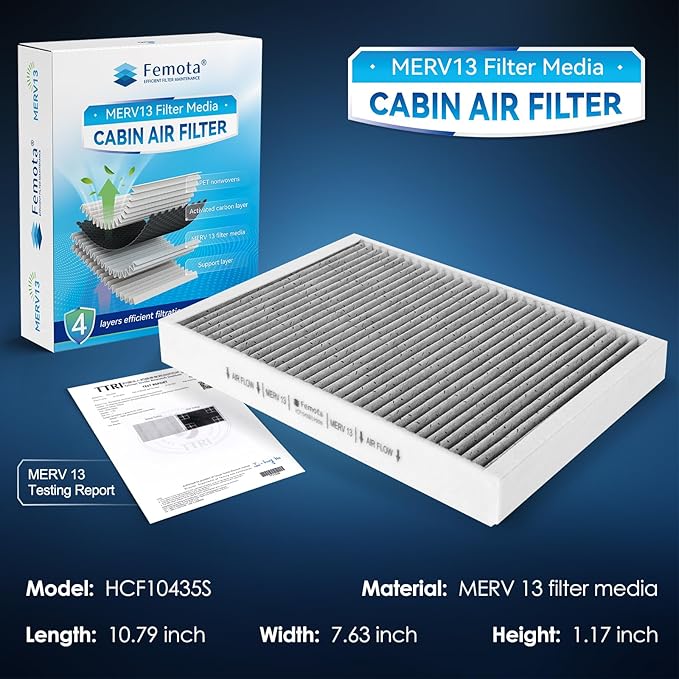 Certified MERV 13 Cabin Air Filter with Activated Carbon, CF10435 for Volvo S60/S60 Cross Country/S80/V60/V70/XC60/XC70, Land Rover Discovery Sport, LR2, Range Rover Evoque, Jaguar E-Pace