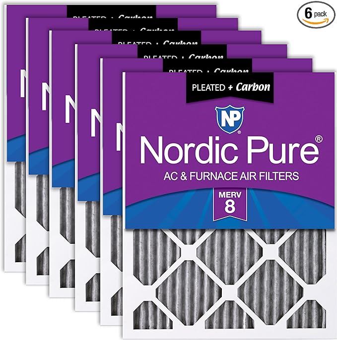Nordic Pure 10x20x1 (Actual Size: 9 1/2 x 19 1/2 x 3/4) Furnace Air Filters MERV 8 Pleated Plus Carbon 6 Pack