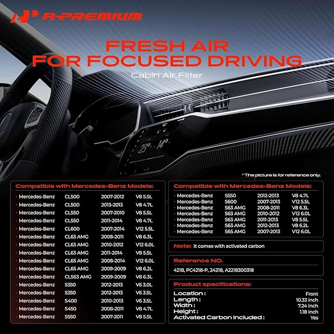 A-Premium 2-PC Cabin Air Filter with Activated Carbon Compatible with Mercedes-Benz S350, S400, S450, S550, S600, S63 AMG, S65 AMG, CL500, CL550, CL63 AMG, CL65 AMG, CLS63 AMG