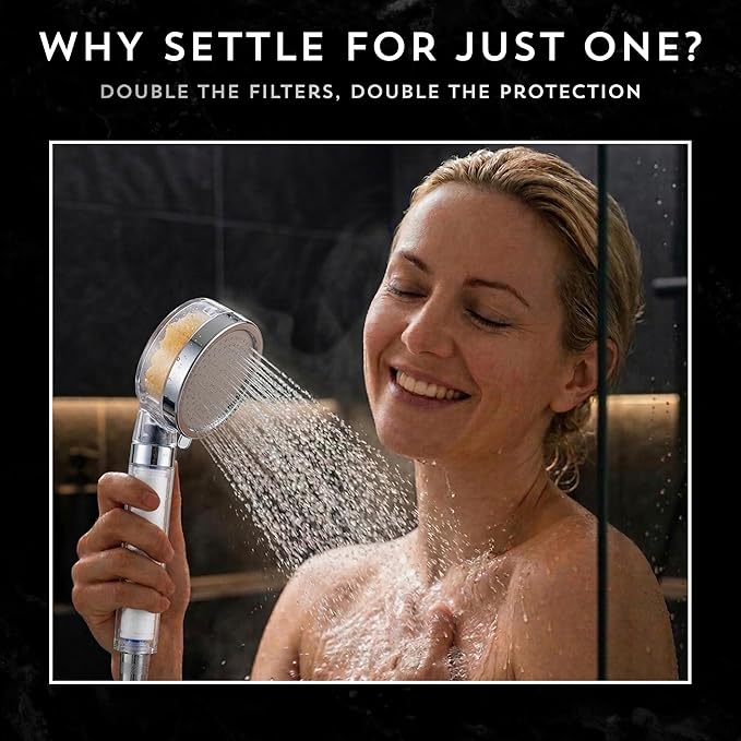 Filtered Shower Head for Hard Water - High Pressure, Removes Chlorine & Impurities - Vitamin C & PP Dual Filter for Dry Skin & Hair - Handheld Spa System, Clear