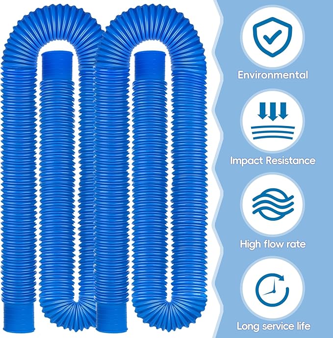 Replacement Pool Hoses for Above Ground Pools 1 1/4, 59" Long Filter Pump Hose, 4 Packs Pool Pump Hose with 4 Hose Holders and 8 Metal Clamps (Blue)