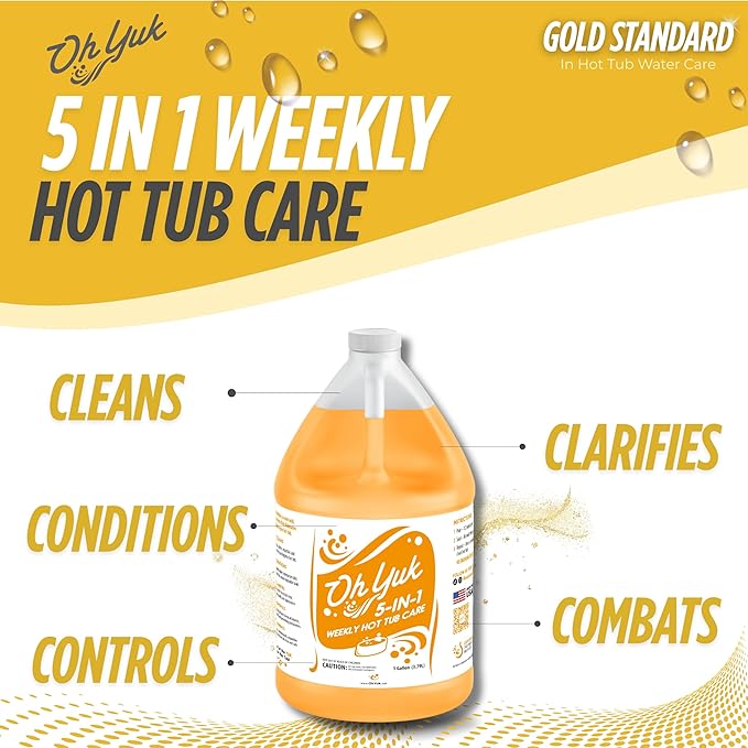 Oh Yuk 5-in-1 Hot Tub Chemicals Weekly Care– Hot tub Clarifier, Spa Cleaner, Water Conditioner – Helps Control Water Balance & Combat Buildup – Spa Care Chemicals for All Types of Hot tubs - 1 Gallon