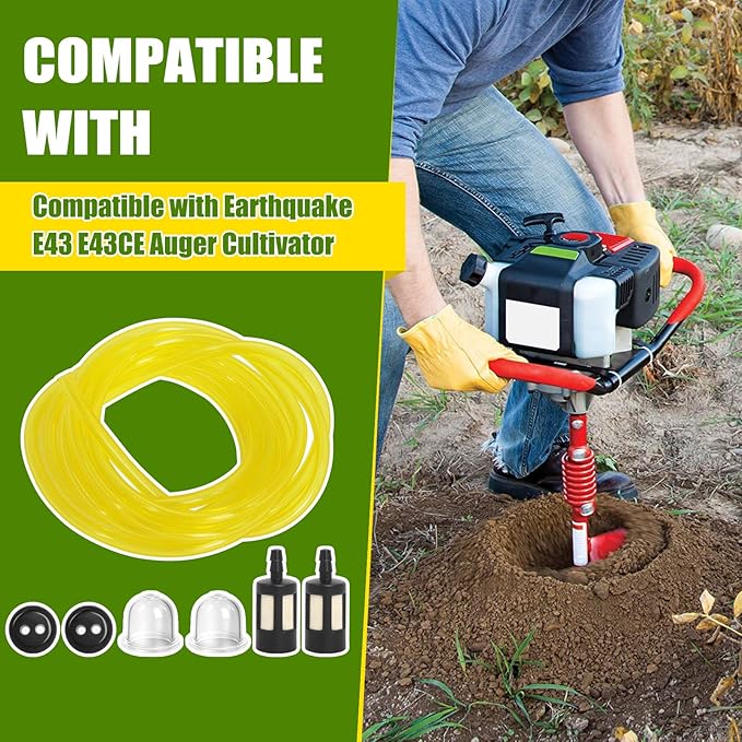 Podoy MC43 Fuel Line for Compatible with Earthquake E43 E43CE Auger Cultivator Fuel Filter Fuel Grommet Primer Bulb Repower Kit