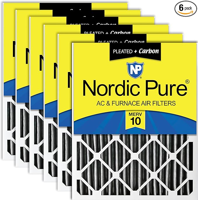 Nordic Pure 20x24x4 (Actual Size: 19 3/8 x 23 3/8 x 3 5/8) Furnace Air Filters MERV 10 Plus Carbon 6 Pack