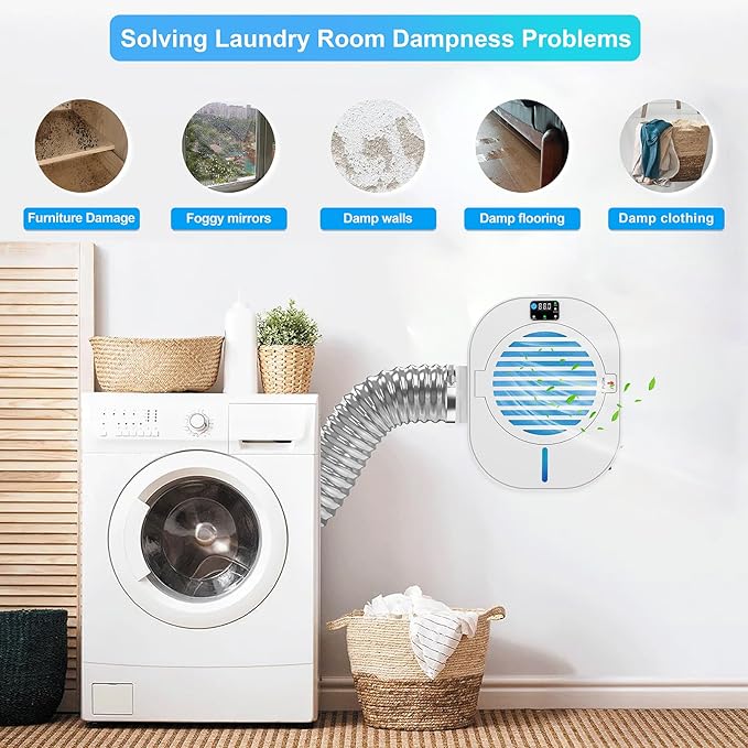 Kiss Core Upgrade 4-in-1 Indoor Dryer Vent Box With Dehumidifier for Protect Furniture, Electric Dryer Kit, Lint Trap, Intelligent Temperature and Humidity Display