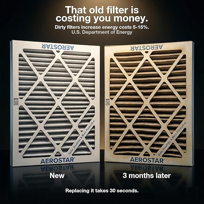 Aerostar 16x22x1 MERV 13 Pleated Air Filter, 6 Pack, AC Furnace Filters, HVAC Filter, Air Conditioner Filters, Heater Filters Replacement for Home (Actual Size: 15.875x21.875x0.75)