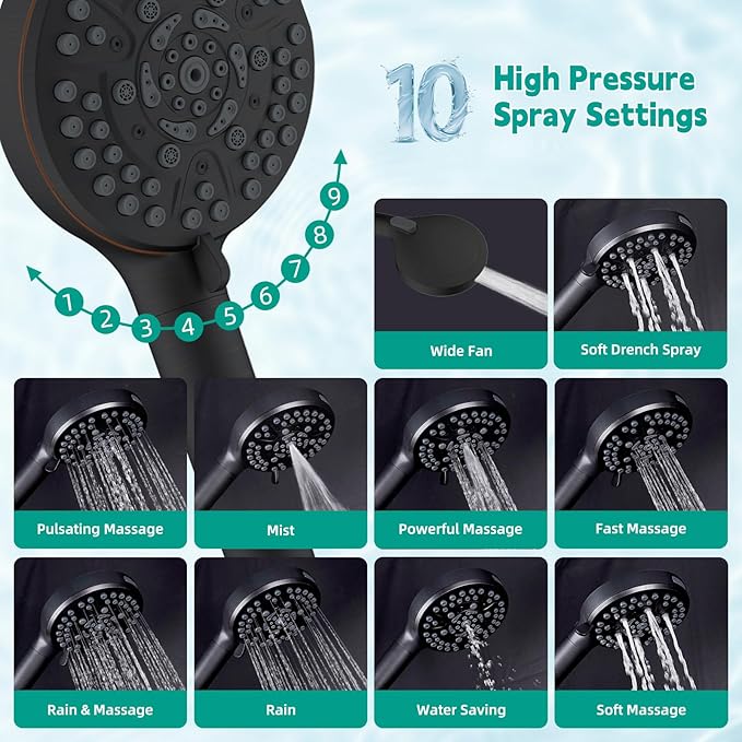 Hibbent Filtered Shower Head with Handheld, High Pressure 10 Spray Showerhead with 3 Filters, Water Softener for Hard Water-Remove Chlorine, Reduces Dry Itchy Skin, Oil-Rubbed Bronze