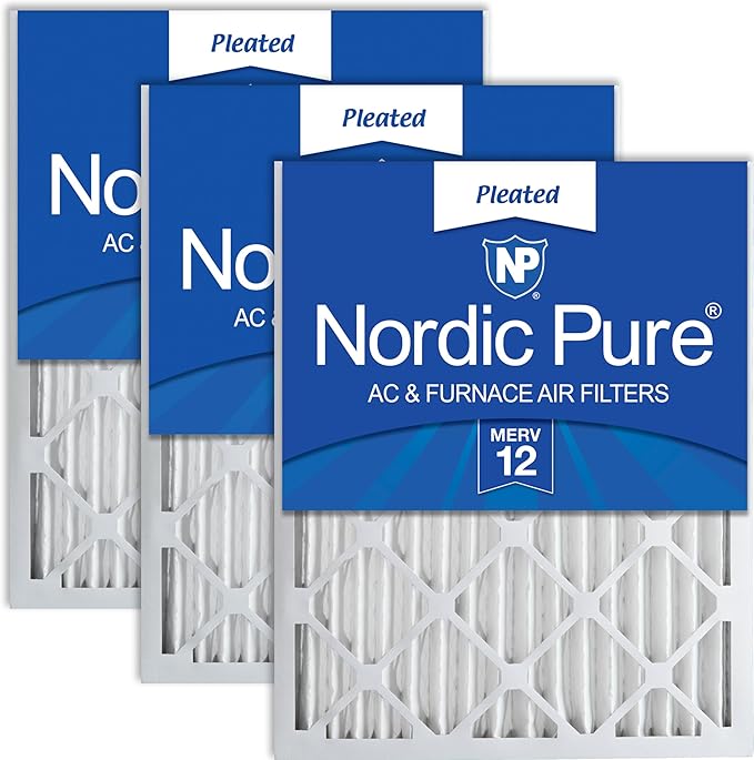 Nordic Pure 16x25x2 (Actual Size: 15 1/2 x 24 1/2 x 1 3/4) Pleated MERV 12 Air Filters 3 Pack