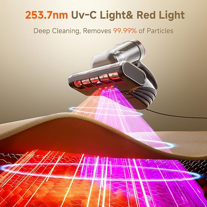 uwant Mattress Vacuum Cleaner 700W 20Kpa, Triple Deep Cleaning Bed Vacuum Cleaner, Bed Cleaner with Aromatherapy Purification, Triple Heating System HEPA Filter&Ultrasonic Mattress Vacuum Set of 1