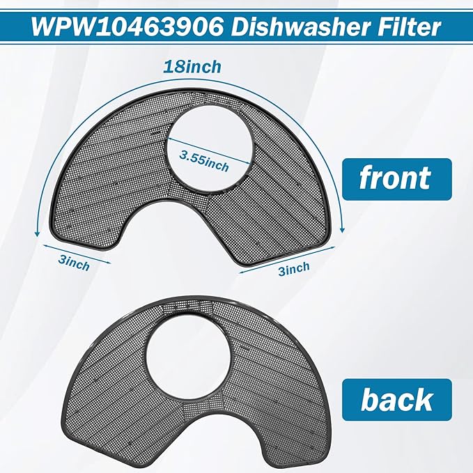 BigHead WPW10463906 Dishwasher Screen Filter Replacement 1 Set - Compatible with Whirlpool KitchenAid Maytag Kenmore Amana, Replaces WPW10195360 2312301 PS11755148 AP6021820