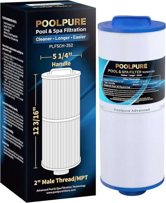 POOLPURE 5CH-352 Spa Filter Replaces PPM35SC-F2M, Marquis Spa 20042, 20092, 70-0240, 370-0242, 370-0243, Filbur FC-0196, 2" Male Thread/MPT Hot Tub Filter, 1 Pack