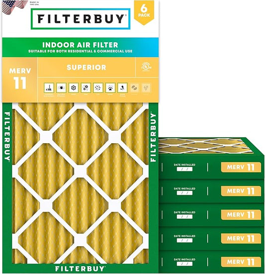 Filterbuy 18x30x2 Air Filter MERV 11 Superior Pet & Allergy Defense (6-Pack), Electrostatic Pleated HVAC AC Furnace Filters Replacement, Made in USA (Actual Size: 17.50 x 29.50 x 1.75)