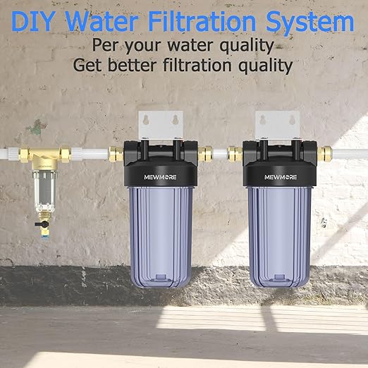 WHT10 Whole House Water Filter Housing, Fit 10"x4.5" Sediment etc Filters for Well and City Water, Big Filter Blue Pre-Filtration System for Home, 1" NPT Port, Pressure Release (Clear Housing)