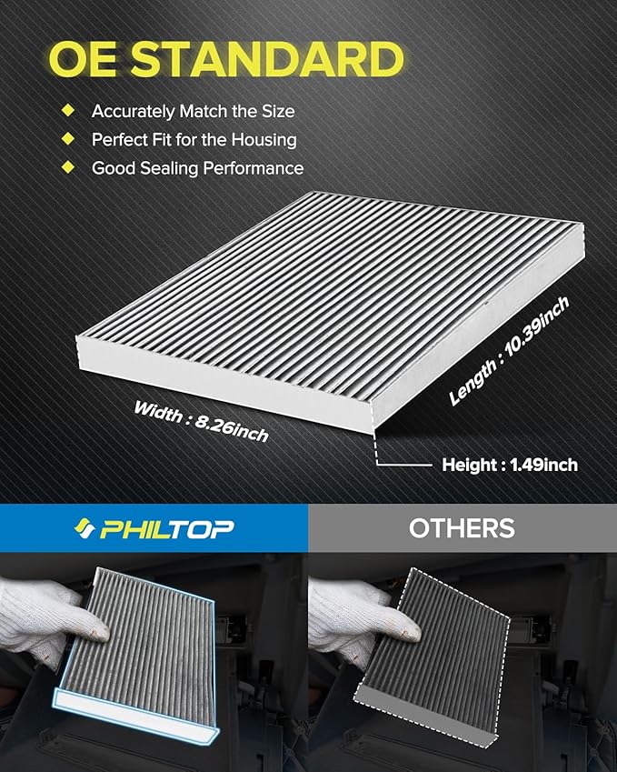 PHILTOP HEPA Cabin Air Filter w/Activated Carbon, Compatible with CF11174 Ford Fusion 2010-2012, Lincoln MKZ 2010-2012, Mercury Milan 2010-2011