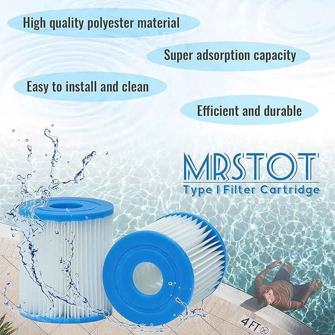 Type I Filter Cartridge for Pools,Replacement Filters Cartridge for 58093,for Summer Waves,for 300/330 Gal/H Filter Pumps (4 Pack)