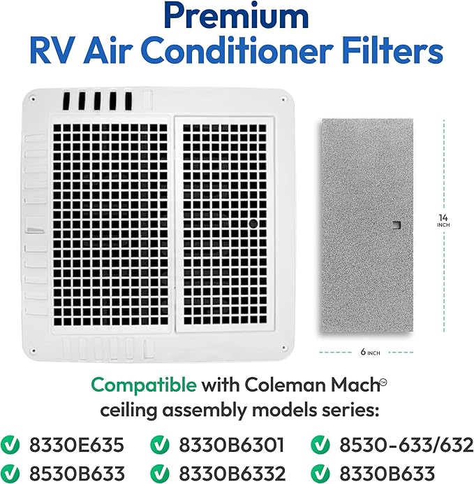 Premium RV AC Filter Replacement - 6"x14" AC Filters for Coleman Mach Air Conditioner - Compatible with Ceiling Unit models 8330, 8530 - for Camper, Motorhome, Travel Trailer - 1 Filter