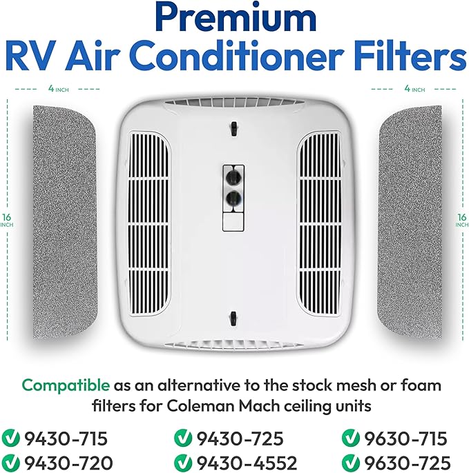 Premium RV AC Filter Replacement - 4"x16" inch - Triple-Stage Filters for Coleman Mach RV Air Conditioner - Compatible with Ceiling Units 9430, 9630 - for Camper, Motorhome, Travel Trailer -4 Filters