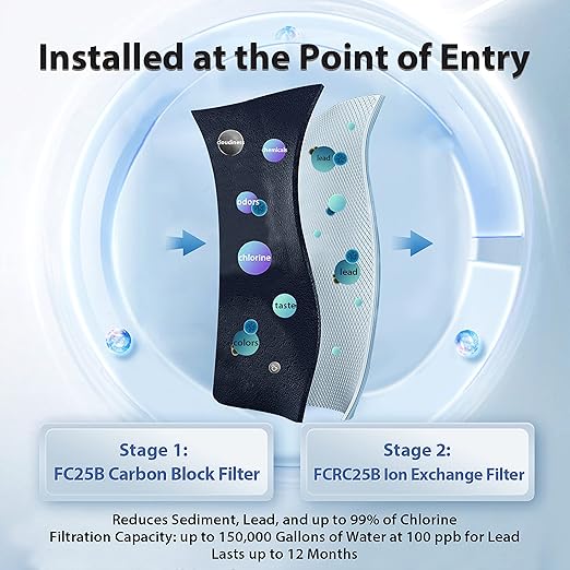 iSpring Lead-Reducing Whole House Water Filter System, Also Targets Chlorine, Taste, and Odor, 2-Stage Commercial-Grade 20" x 4.5" Industry Standard-Sized Filters, 1" Inlet/Outlet, Model: WGB22B-PB
