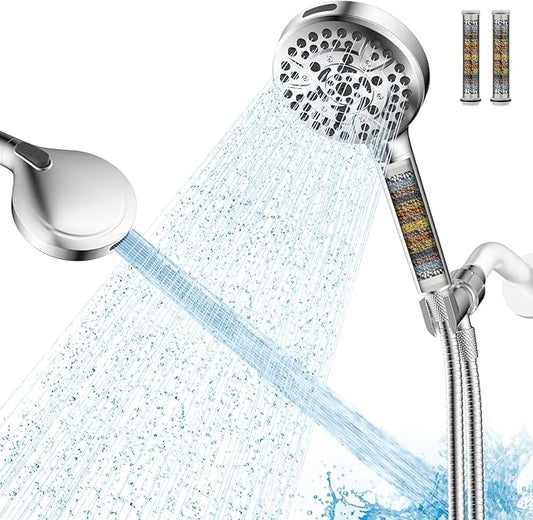 Hibbent Filtered Shower Head with Handheld, High Pressure 10 Spray Showerhead with 3 Filters, Water Softener for Hard Water-Remove Chlorine, Reduces Dry Itchy Skin, Improve Skin& Hair Texture, Chrome