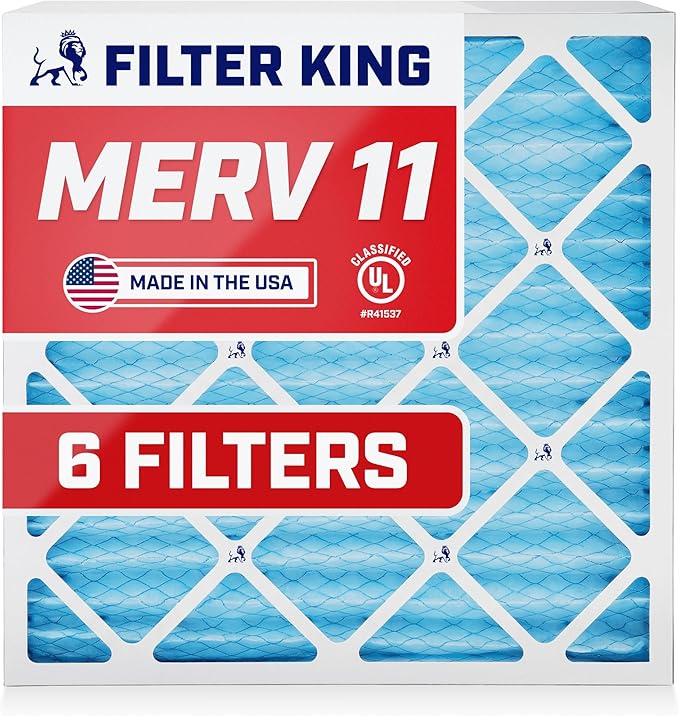 Filter King 19x22x1 Air Filter (MERV 11) (6-Pack) Dust & Allergy Control AC Furnace Filters, MADE IN USA, HVAC, Pleated, Electrostatic (Actual Size: 19 x 22 x .75)