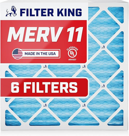 Filter King 21x23.25x1 Air Filter (MERV 11) (6-Pack) Dust & Allergy Control AC Furnace Filters, MADE IN USA, HVAC, Pleated, Electrostatic (Actual Size: 21 x 23.25 x .75)