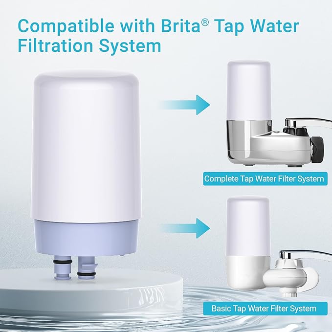 AQUA CREST 7027W Alkaline Faucet Water Filter, Replacement for Brita® Filter, Brita® Filter Replacement, 36311 On Tap Water Filtration System, FR-200, FF-100, Increase PH, 2 Pack