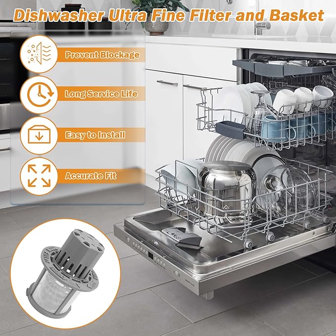 WD12X25995 Dishwasher Ultra Fine Filter and Basket Assembly Compatible With GE Hotpoint Haier dishwashers Replaces PS16217023 AP6989426 4962336 EAP16217023