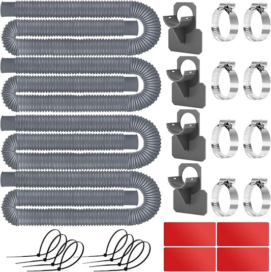 Replacement Pool Hoses for Above Ground Pools, 1.25" ID x 59" L, 4 Pack with 4 Hose Holders and 8 Metal Clamps (Grey)