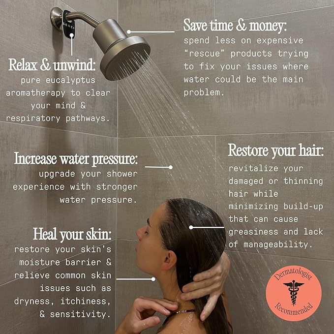 Lab Tested Filtered Shower Head | Best Shower Head with Filters for Chlorine & Hard Water | High Pressure Water Softener for Healthy Skin & Hair | Soothes Dry or Irritated Skin & Hair (2.0 Chrome)