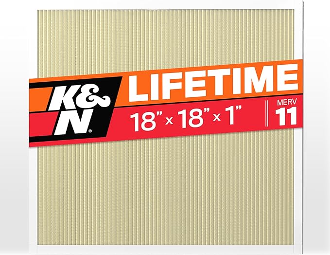 K&N 18X18X1 HVAC Furnace Air Filter, Lasts a Lifetime, Washable, Merv 11, the Last HVAC Filter You Will Ever Buy, Breathe Safely at Home or in the Office, HVC-11818