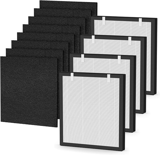 P358 H13 HEPA Replacement Compatible with HEAPETS P358 Air Purifier, Includes 4 Combo HEPA Carbon Filters + 8 Pre-Filters 3-Stage Filtration for Pet Hair Dander odors