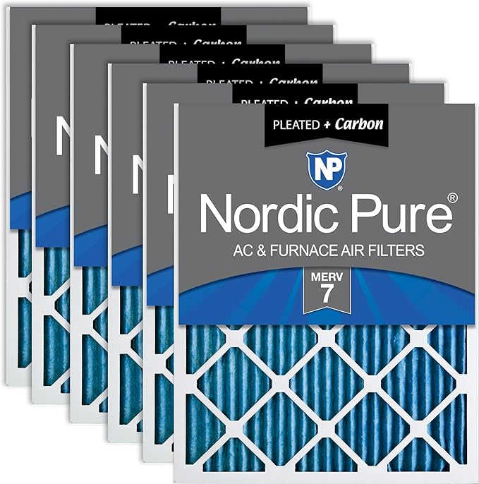 Nordic Pure 12x24x1 (Actual Size: 11 1/2 x 23 1/2 x 3/4) Pleated Air Filters MERV 7 Plus Carbon 6 Pack