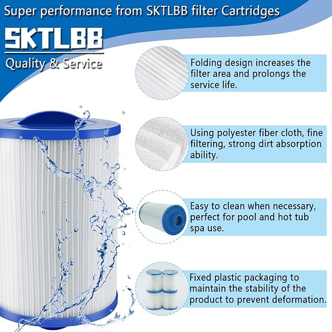 6CH-940 Spa Filter Cartridges for Spa Hot Tub, Filter Replacement Compatible for UNICEL 6CH-940 for FILBUR FC-0359 for PWW50P3, Screw in Filter Cartridges 2 Pcs