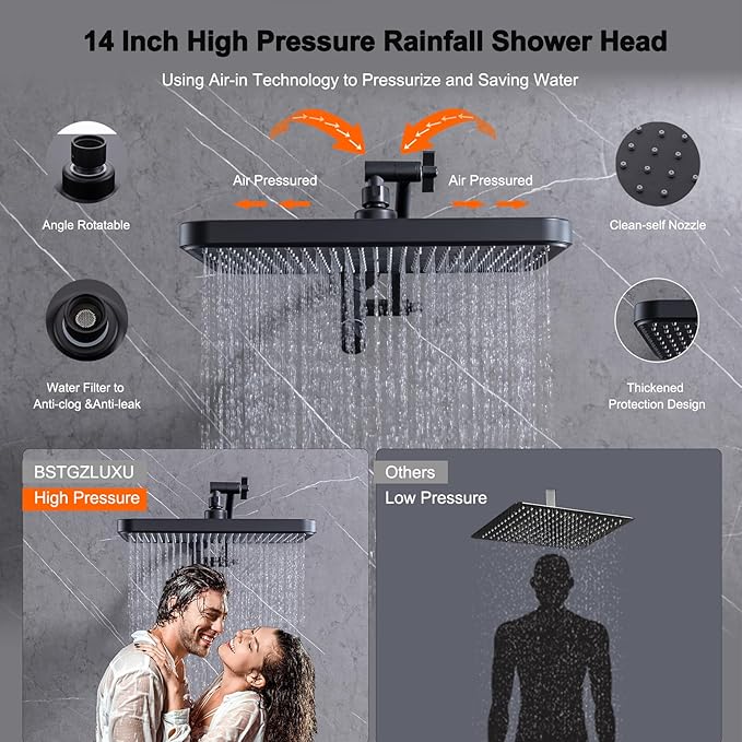 Black Large High Pressure Filtered Shower Head with Handheld, 14" Rain ShowerHead and 10 Spray Handheld with Filter, Upgrade Dual Shower for Couples Bathroom Accessories and Hard Water