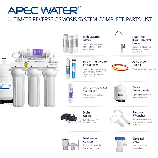 APEC Water RO-PH90, 6-Stage Alkaline Under Sink Reverse Osmosis Water Filter System, NSF Certified 372 & 58, 90 GPD, Reduces 99% of Impurities