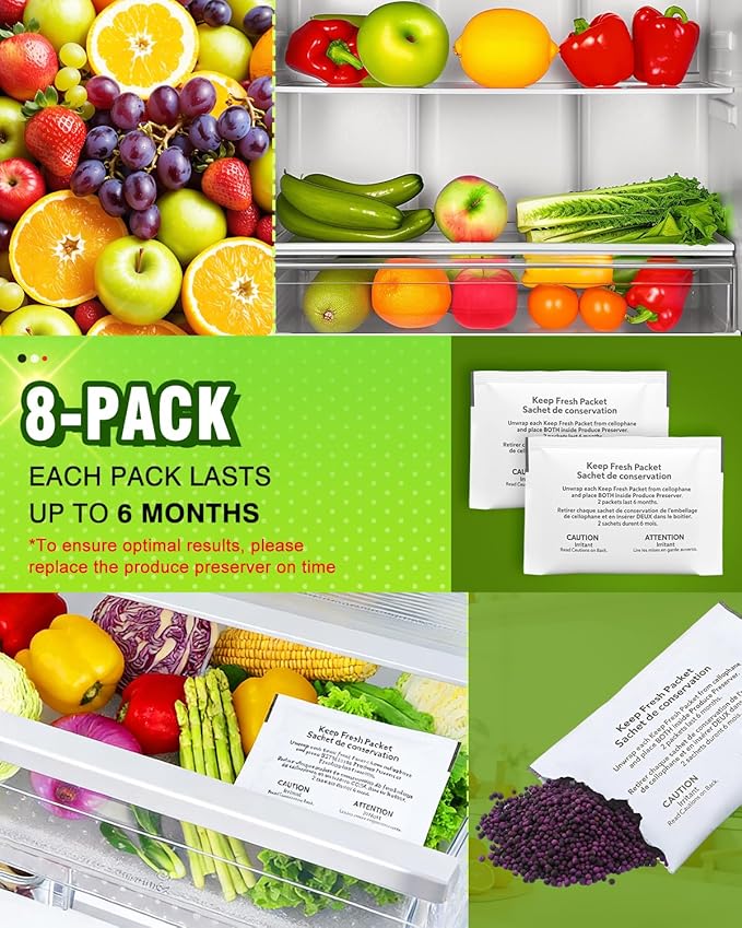 W10346771A Refrigerator Deodorizer, keep fresh packet replacement Compatible with Fresh Flow Produce Preserver Refills, Fit 2117689 AH3503014 EA3503014 PS3503014 P1KC6R1, 8 Packets- 4 Pack
