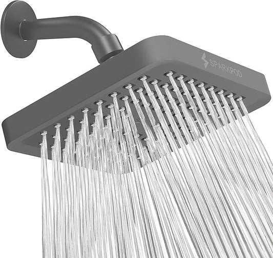 SparkPod Shower Head - High Pressure Rain - Premium Quality Luxury Design - Easy Clean Adjustable Replacement for Your Bathroom Shower Heads (Charcoal Grey, 6 Inch Square)