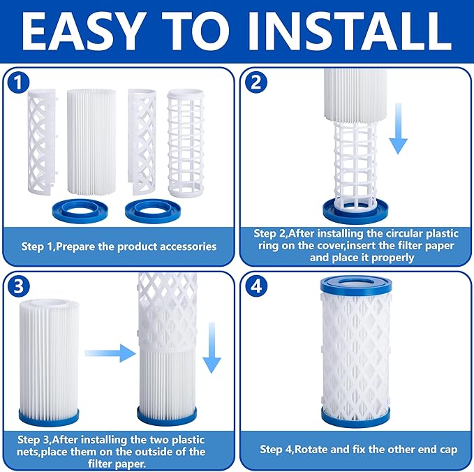Universal Type A/C/III Pool Filter Cartridge, 14 Pack Reusable Pool and Spa Filter Paper Replacement, Pools Pump Cartridge Filtration Kit for Above Ground Pools Filtration Keep Water Clean