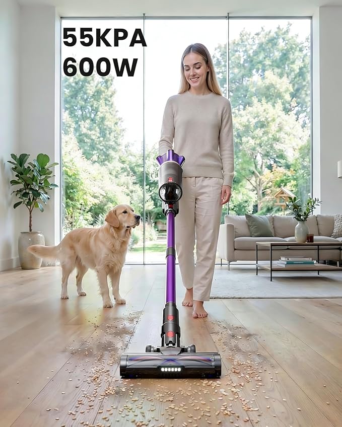 Cordless Vacuum Cleaner, 650W 55Kpa 70Mins Cordless Stick Vacuum with Hurricane Mode, 1.8L Cup, Anti-Tangle Vacuum Cordless, Self-Standing Vacuum Cleaners for Home Pet Hair Carpets